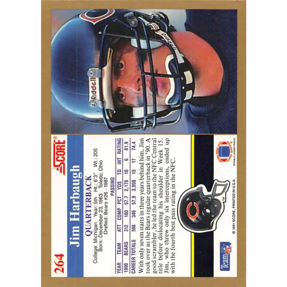 1991 Score #264 Jim Harbaugh EX Excellent Chicago Bears Football Card - Football Card Single
