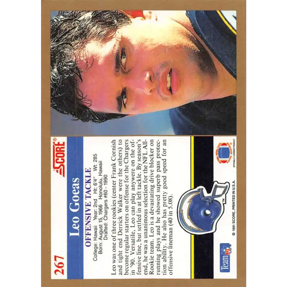 1991 Score #267 Leo Goeas EX Excellent San Diego Chargers Football Card - Football Card Single