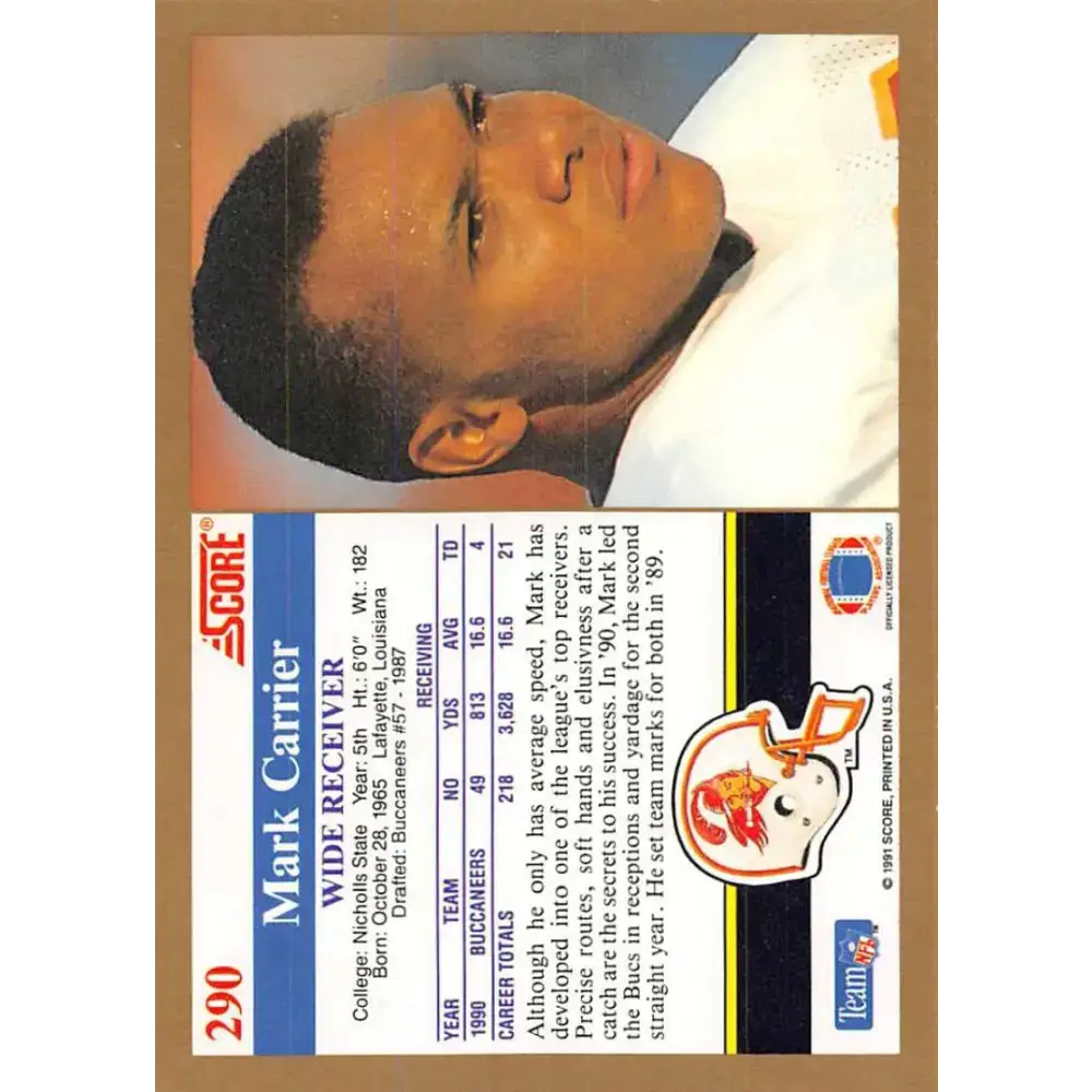 1991 Score #290 Mark Carrier EX Excellent Tampa Bay Buccaneers Football Card - Football Card Single
