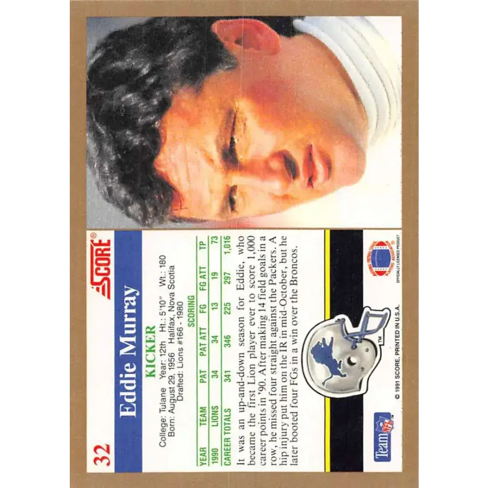 1991 Score #32 Eddie Murray EX Excellent Detroit Lions Football Card - Football Card Single