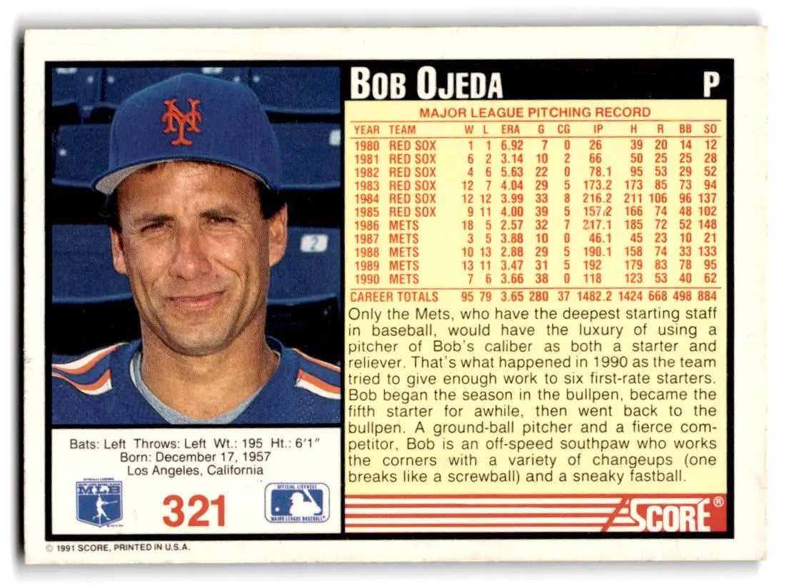 1991 Score #321 Bob Ojeda - Baseball Card Single