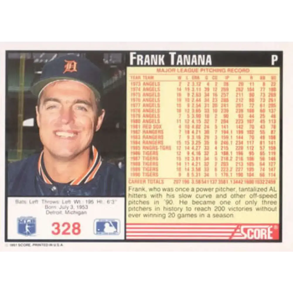 1991 Score #328 Frank Tanana NM-MT Detroit Tigers Baseball Card - Baseball Card Single