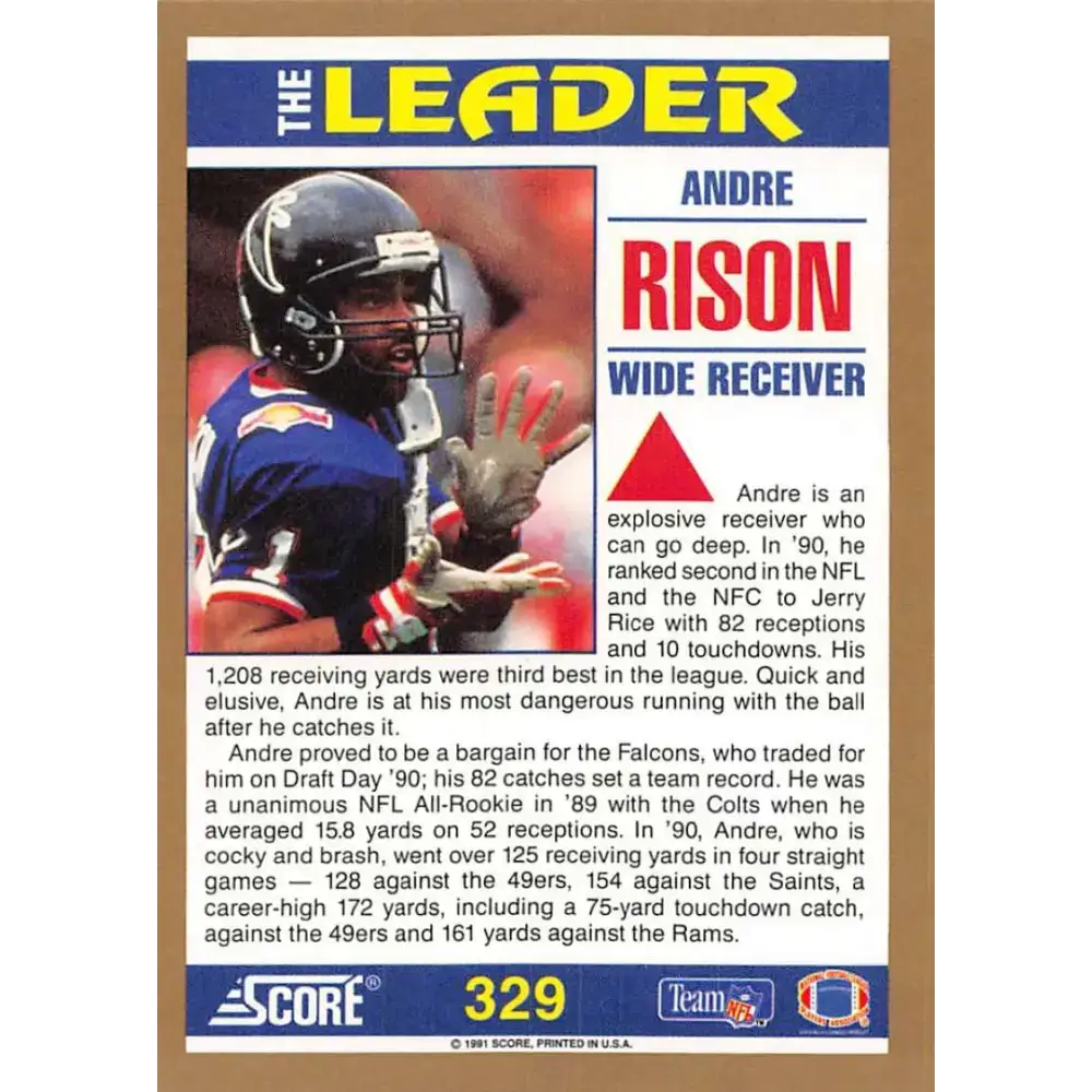 1991 Score #329 Andre Rison EX Excellent Atlanta Falcons Football Card - Football Card Single