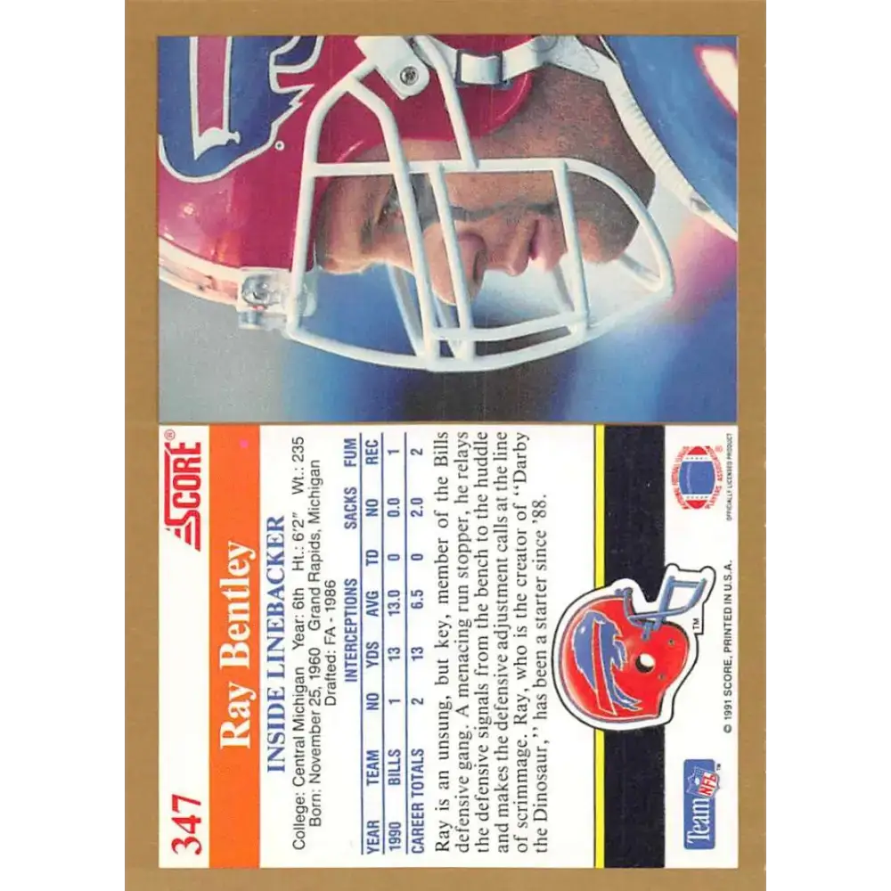 1991 Score #347 Ray Bentley EX Excellent Buffalo Bills Football Card - Football Card Single