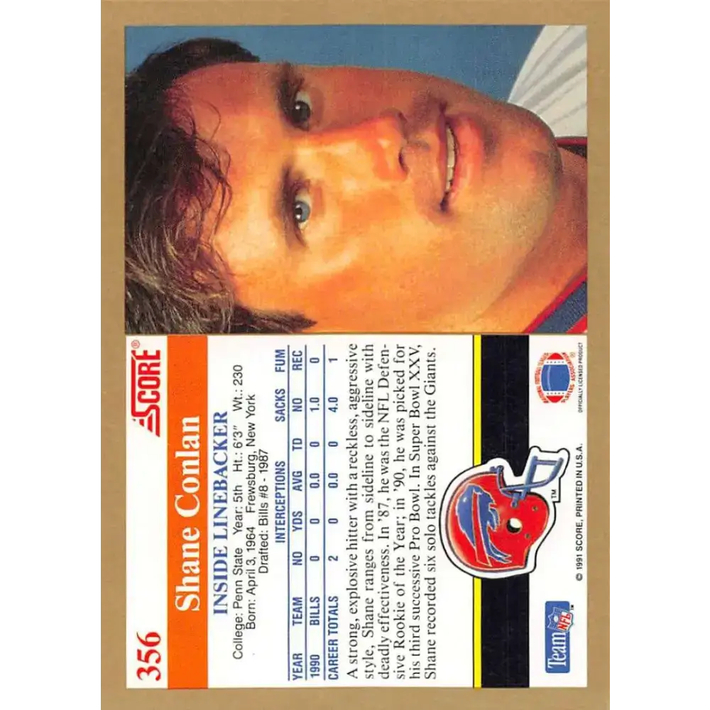 1991 Score #356 Shane Conlan EX Excellent Buffalo Bills Football Card - Football Card Single