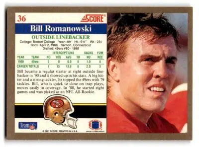 1991 Score #36 Bill Romanowski - Football Card Single