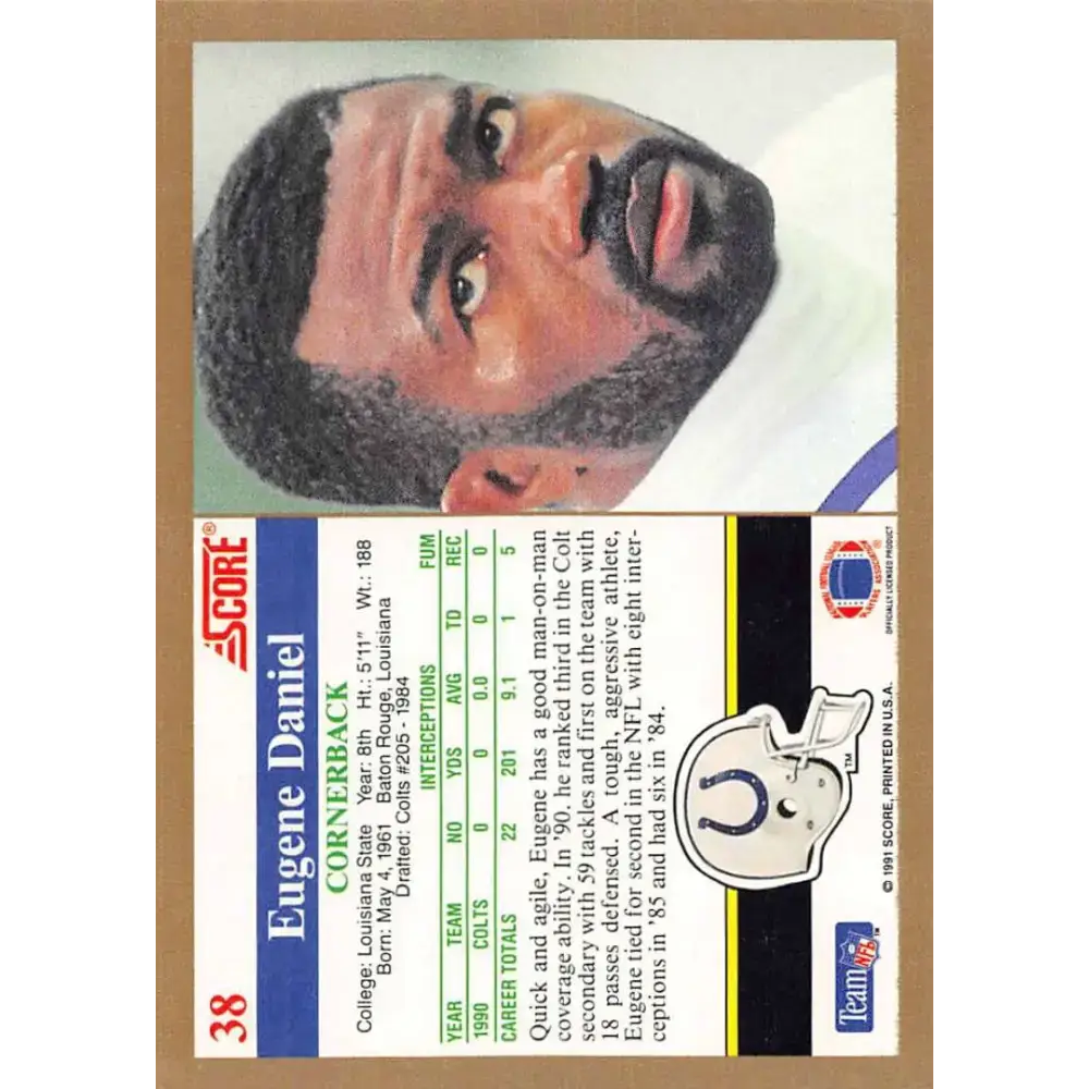 1991 Score #38 Eugene Daniel EX Excellent Indianapolis Colts Football Card - Football Card Single