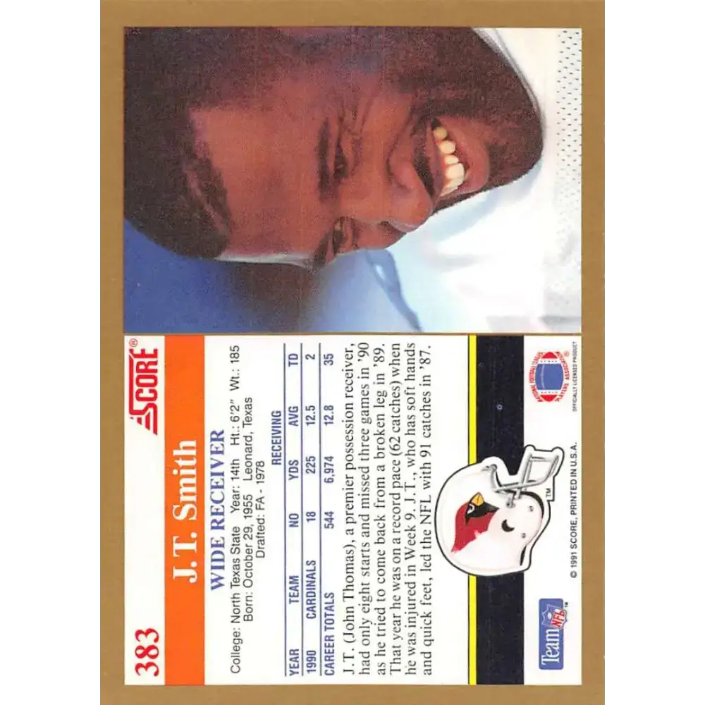 1991 Score #383 J.T. Smith EX Excellent Phoenix Cardinals Football Card - Football Card Single