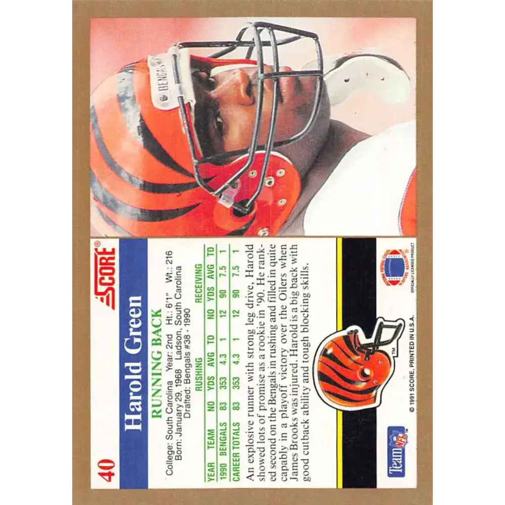1991 Score #40 Harold Green EX Excellent Cincinnati Bengals Football Card - Football Card Single