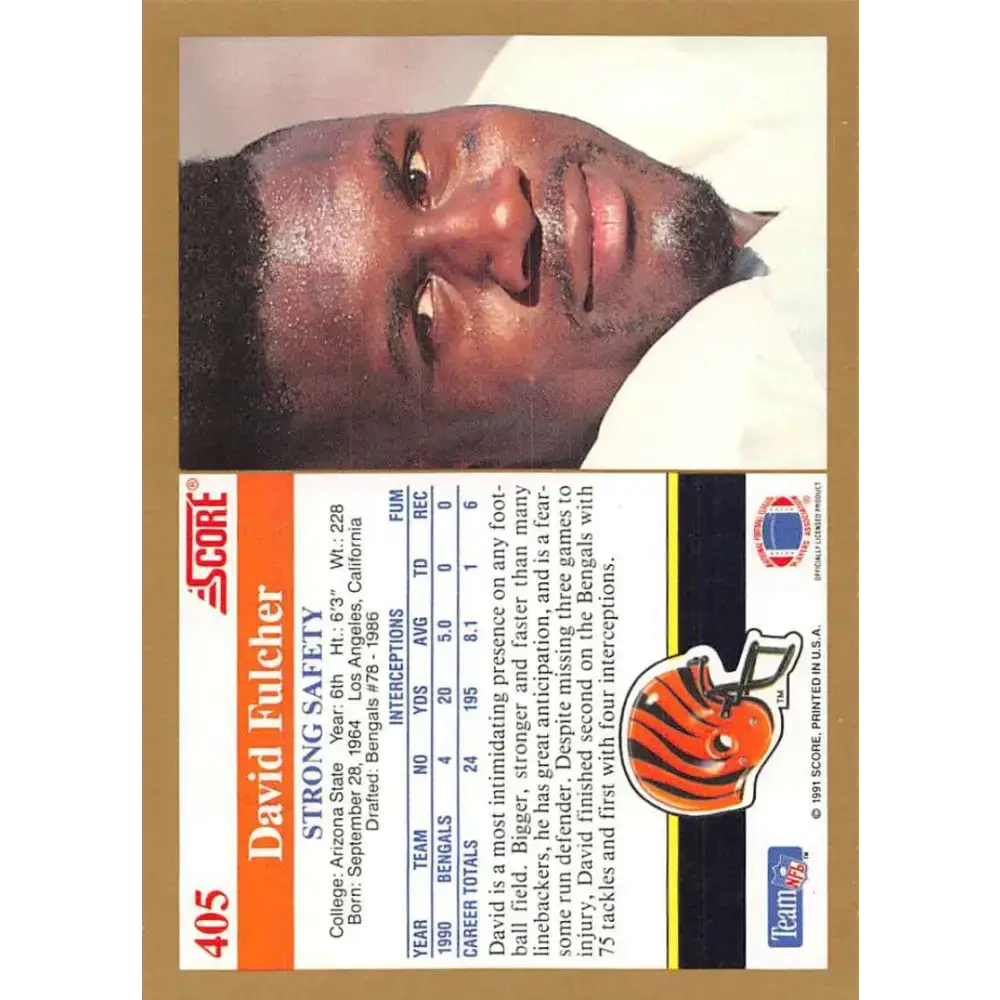 1991 Score #405 David Fulcher EX Excellent Cincinnati Bengals Football Card - Football Card Single
