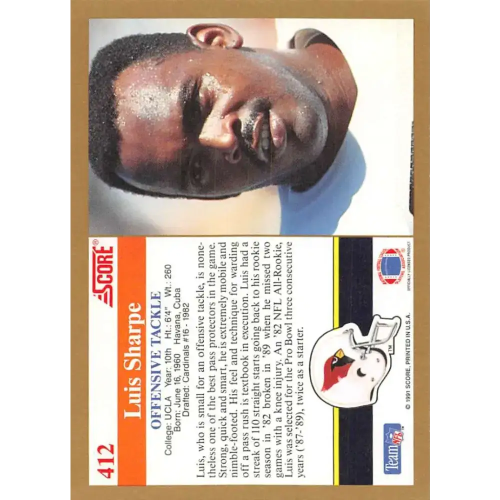 1991 Score #412 Luis Sharpe EX Excellent Phoenix Cardinals Football Card - Football Card Single