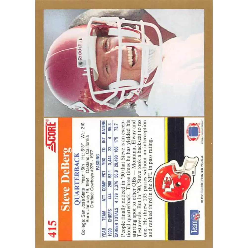 1991 Score #415 Steve DeBerg EX Excellent Kansas City Chiefs Football Card - Football Card Single