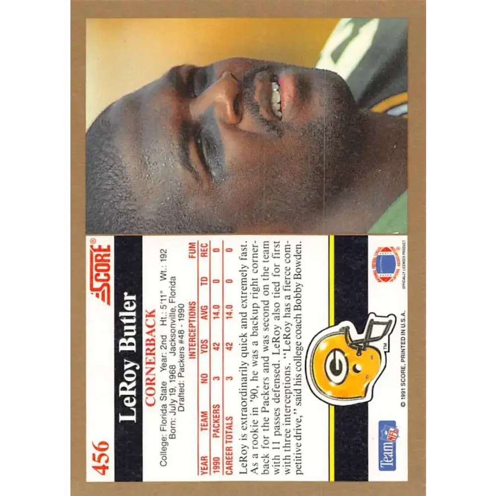 1991 Score #456 LeRoy Butler EX Excellent Green Bay Packers Football Card - Football Card Single