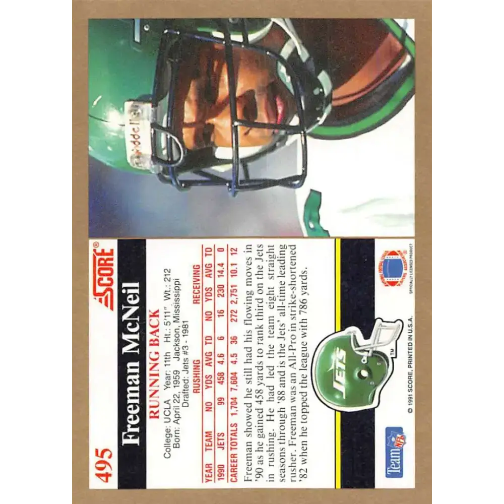 1991 Score #495 Freeman McNeil EX Excellent New York Jets Football Card - Football Card Single