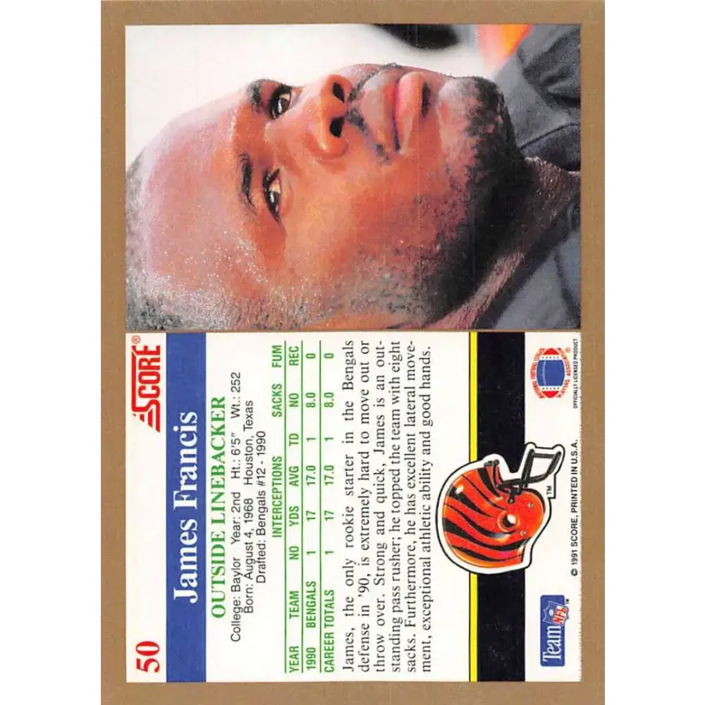 1991 Score #50 James Francis EX Excellent Cincinnati Bengals Football Card - Football Card Single