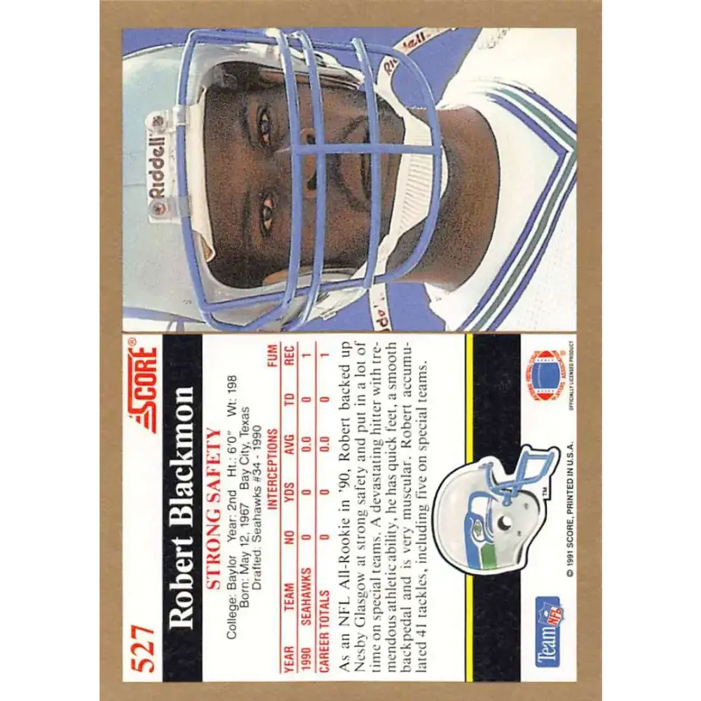 1991 Score #527 Robert Blackmon EX Excellent Seattle Seahawks Football Card - Football Card Single