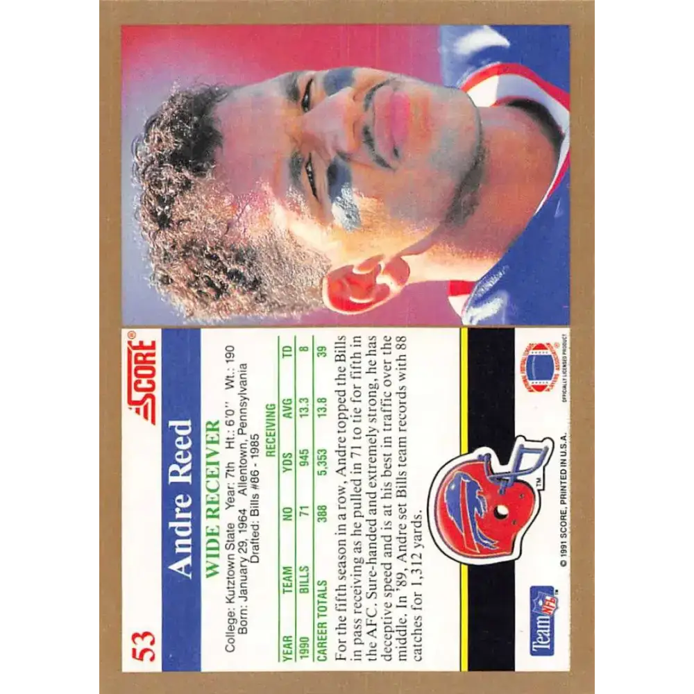 1991 Score #53 Andre Reed EX Excellent Buffalo Bills Football Card - Football Card Single