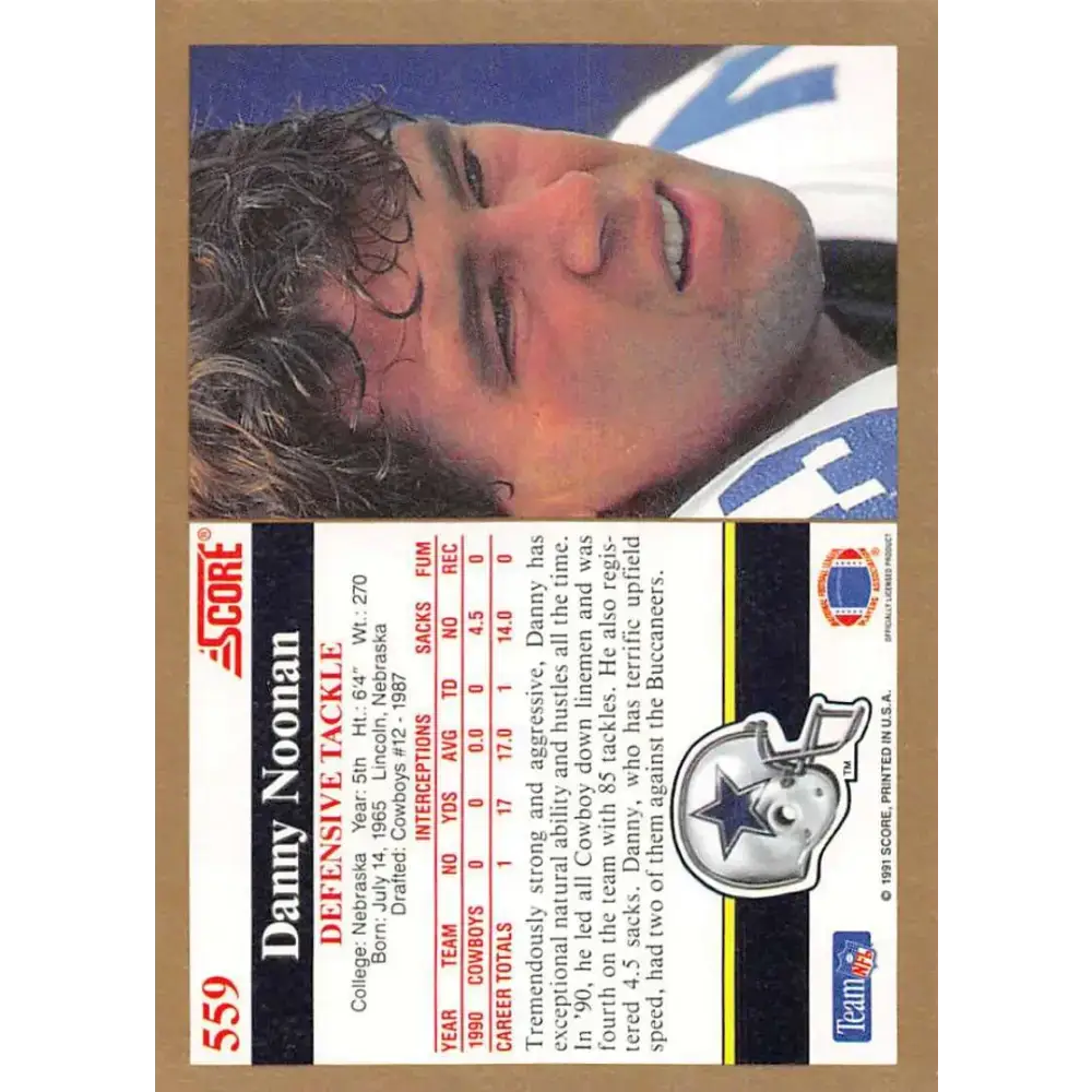 1991 Score #559 Danny Noonan EX Excellent Dallas Cowboys Football Card - Football Card Single
