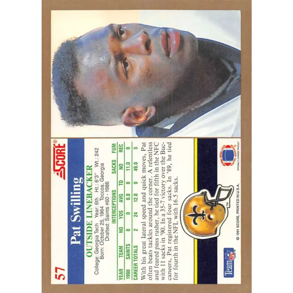 1991 Score #57 Pat Swilling EX Excellent New Orleans Saints Football Card - Football Card Single