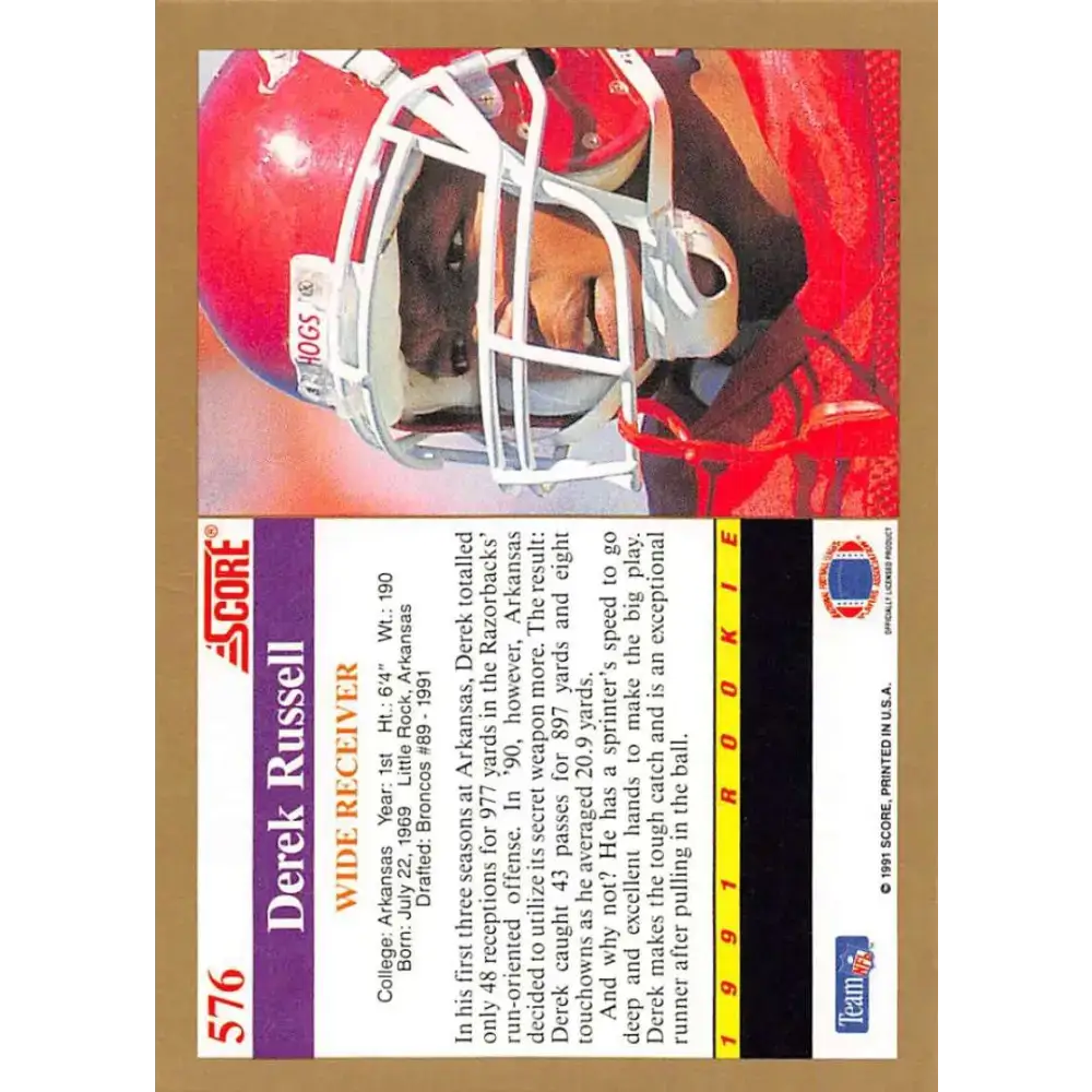 1991 Score #576 Derek Russell EX Excellent RC Rookie Alabama Crimson Tide Football Card - Football Card Single