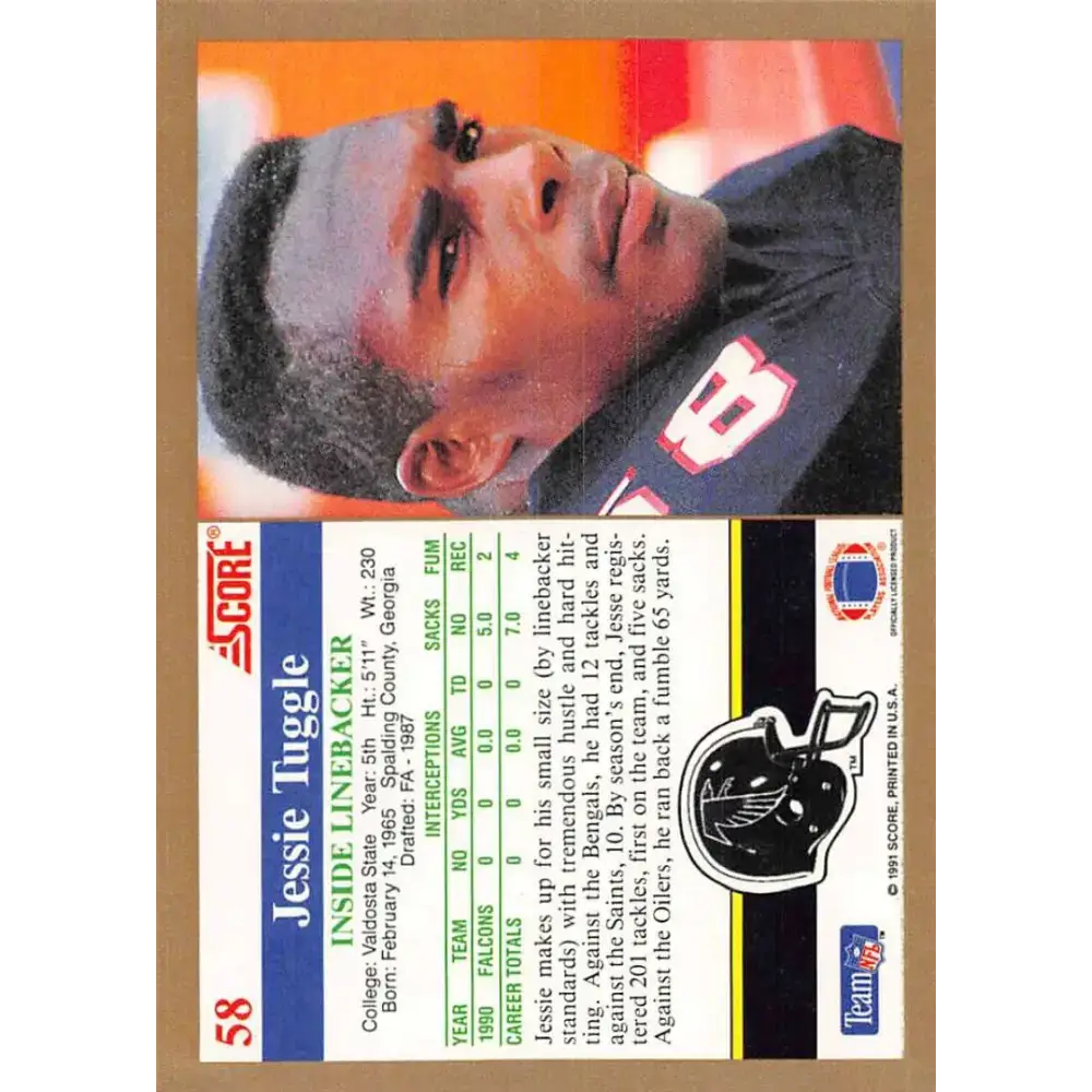 1991 Score #58 Jessie Tuggle EX Excellent Atlanta Falcons Football Card - Football Card Single
