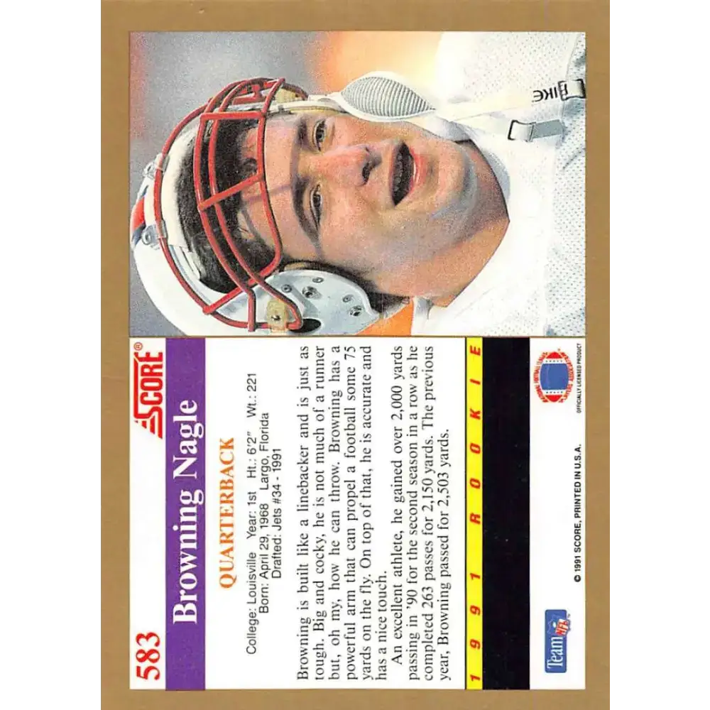 1991 Score #583 Browning Nagle EX Excellent RC Rookie Louisville Cardinals Football Card - Football Card Single