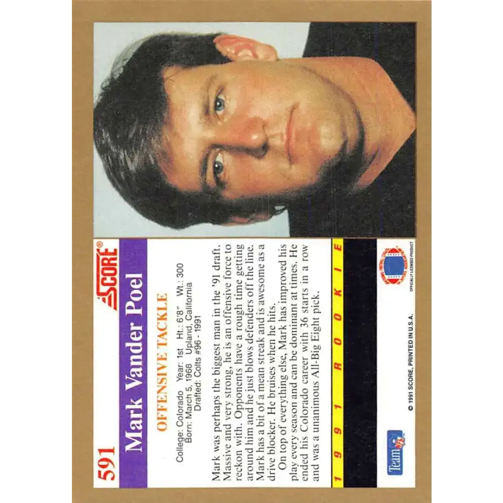 1991 Score #591 Mark Vander Poel EX Excellent RC Rookie Colorado Buffaloes Football Card - Football Card Single