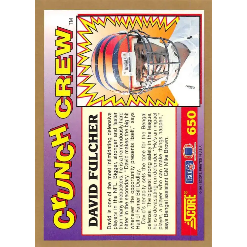 1991 Score #650 David Fulcher EX Excellent Cincinnati Bengals Football Card - Football Card Single