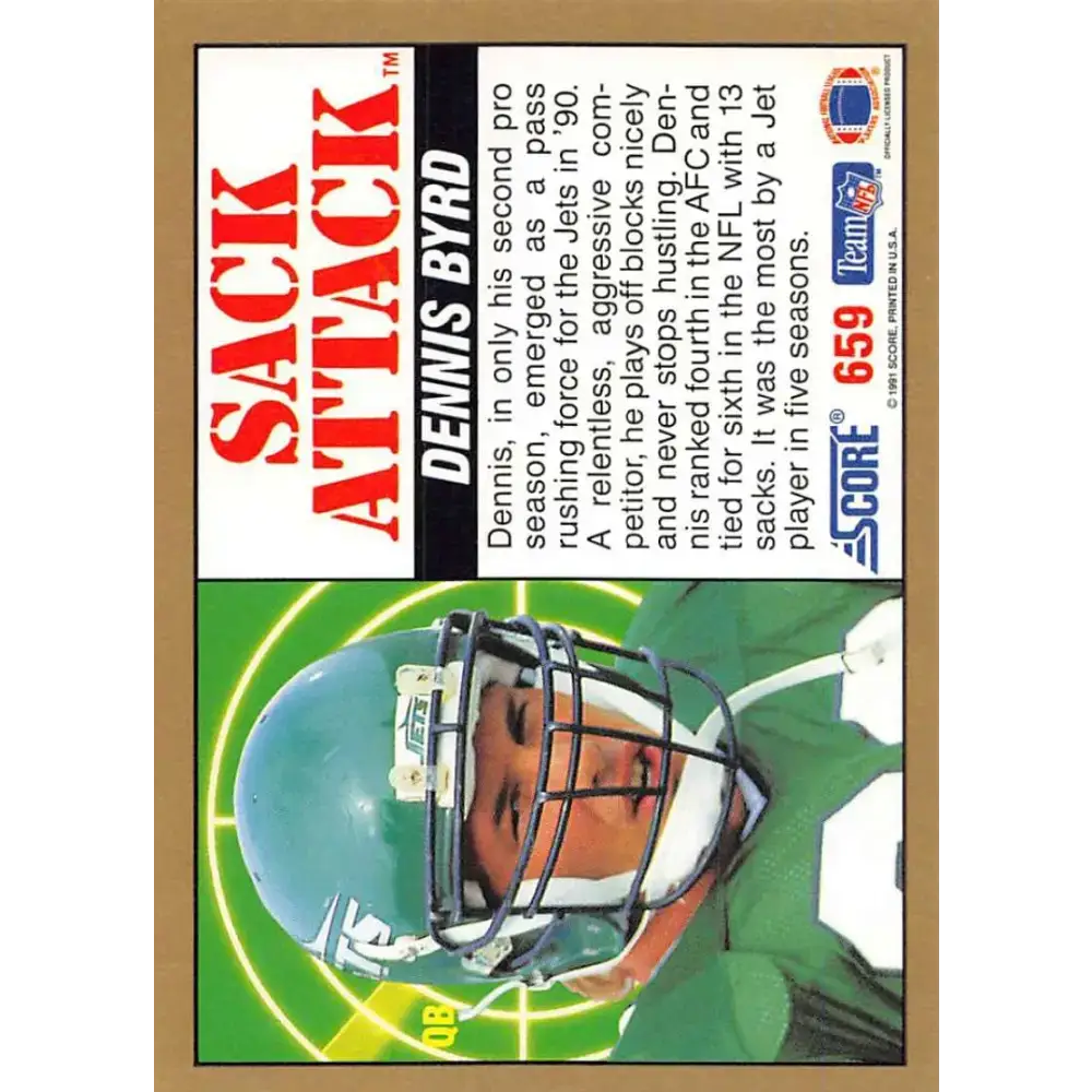 1991 Score #659 Dennis Byrd EX Excellent New York Jets Football Card - Football Card Single