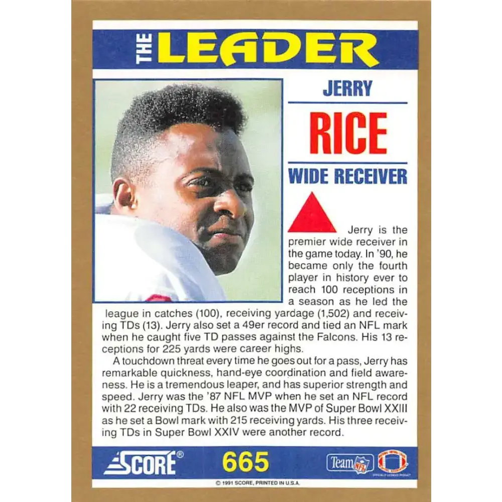 1991 Score #665 Jerry Rice EX Excellent San Francisco 49ers Football Card - Football Card Single