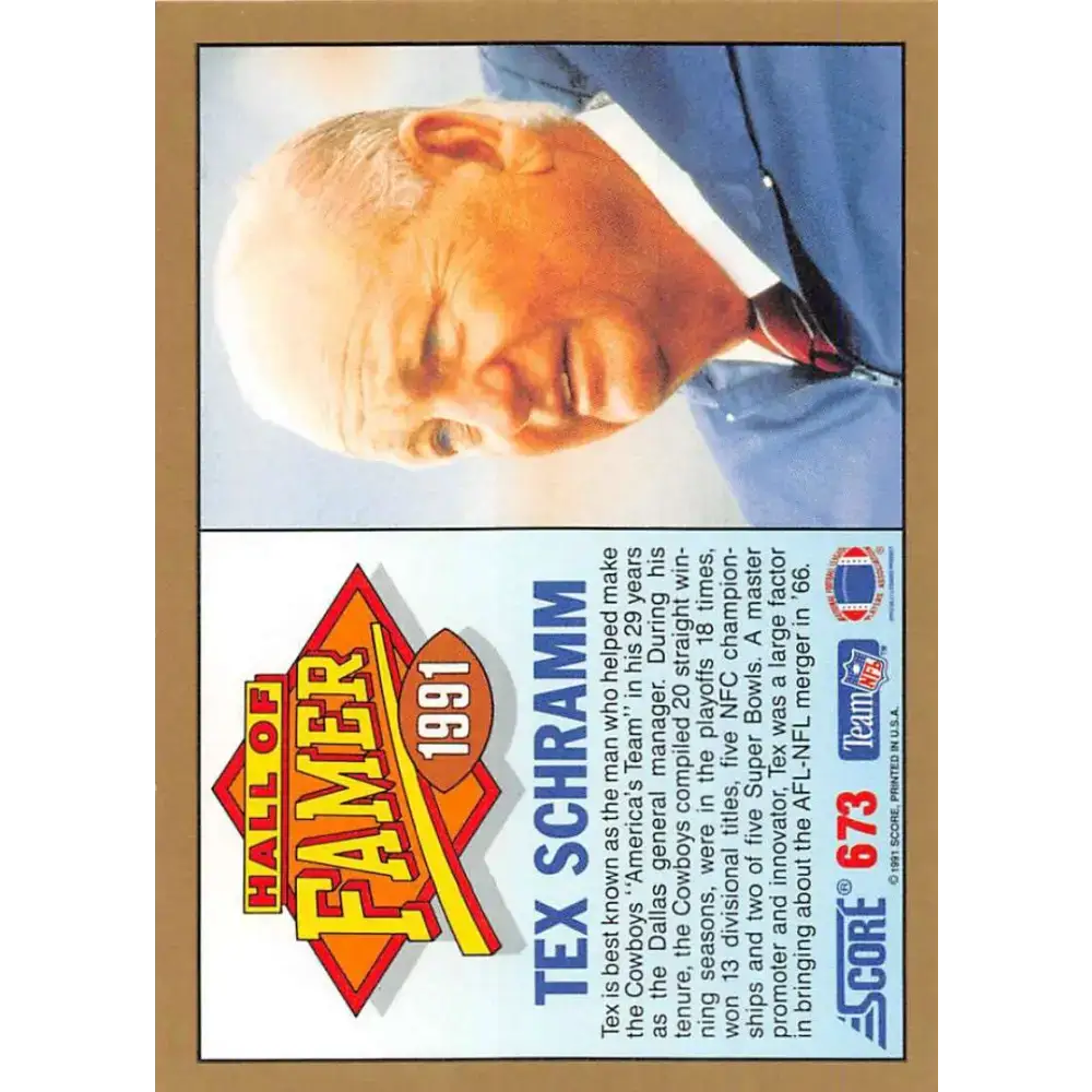 1991 Score #673 Tex Schramm EX Excellent Dallas Cowboys Football Card - Football Card Single