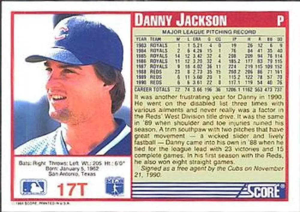 1991 Score Rookie and Traded #17T Danny Jackson NM-MT Chicago Cubs Baseball Card - Baseball Card Single