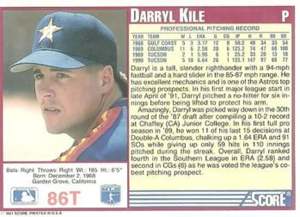 1991 Score Rookie and Traded #86T Darryl Kile NM-MT Houston Astros Baseball Card - Baseball Card Single