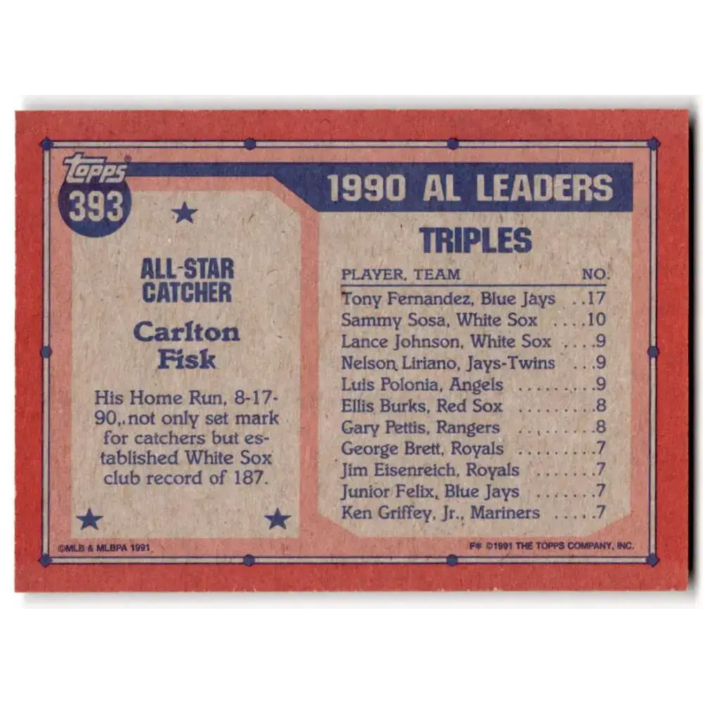 1991 Topps #393 Carlton Fisk NM-MT Chicago White Sox Baseball Card - Baseball Card Single