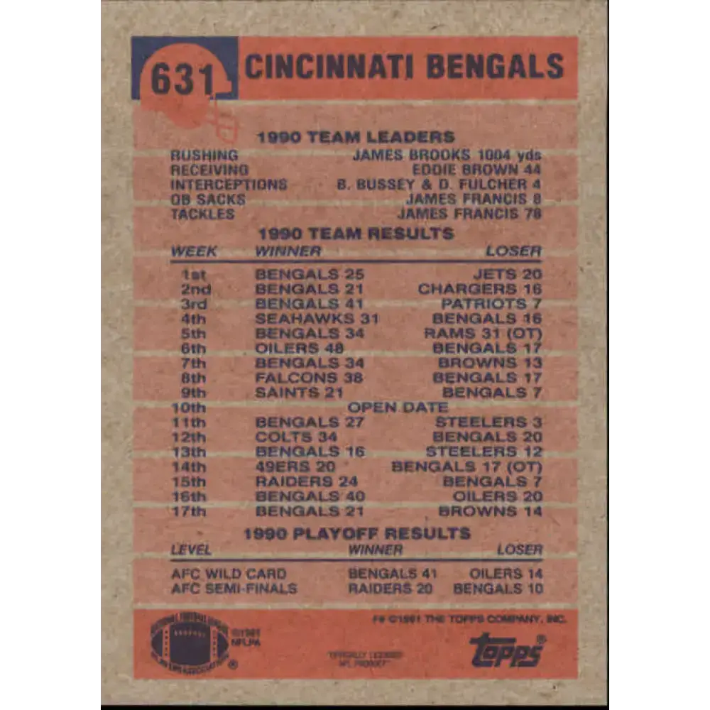 1991 Topps #631 Stanford Jennings NM-MT Cincinnati Bengals Football Card - Football Card Single