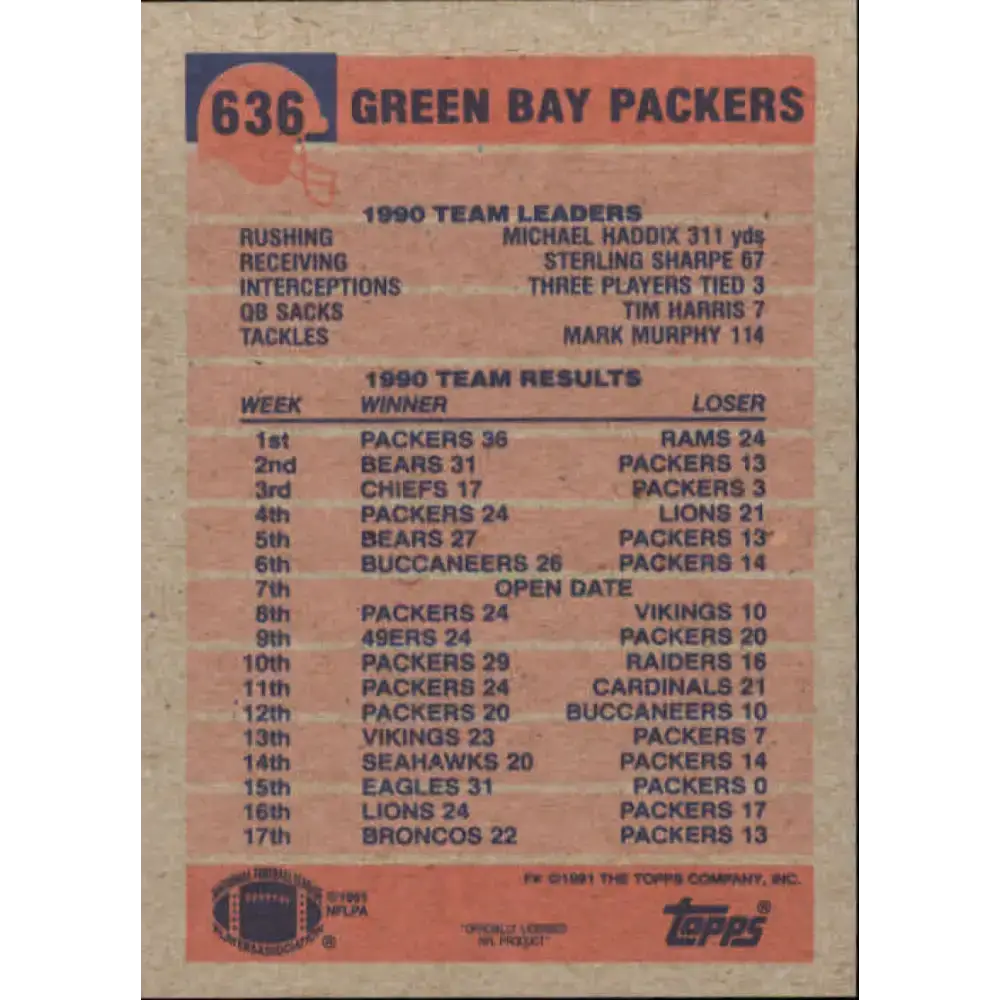 1991 Topps #636 Don Majkowski NM-MT Green Bay Packers Football Card - Football Card Single
