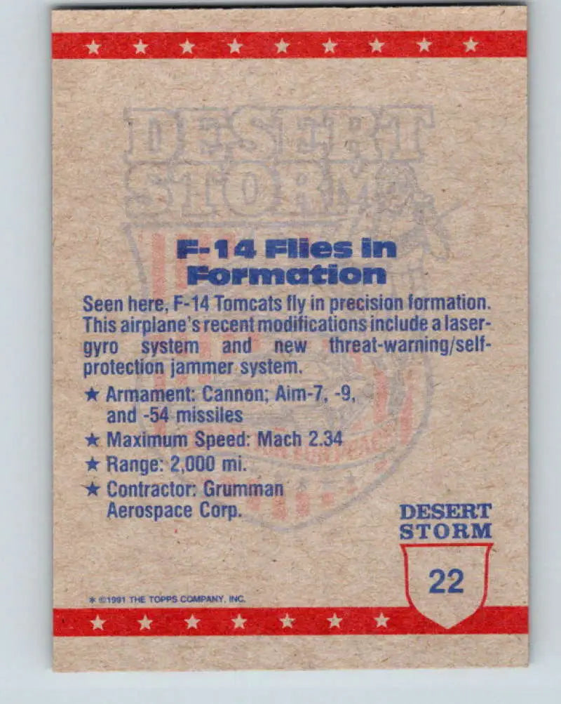 1991 Topps Desert Storm #22A F-14 Flies in Formation Stock Image Ãâ Regular Error or Misprint May Ship NonSport Tradi