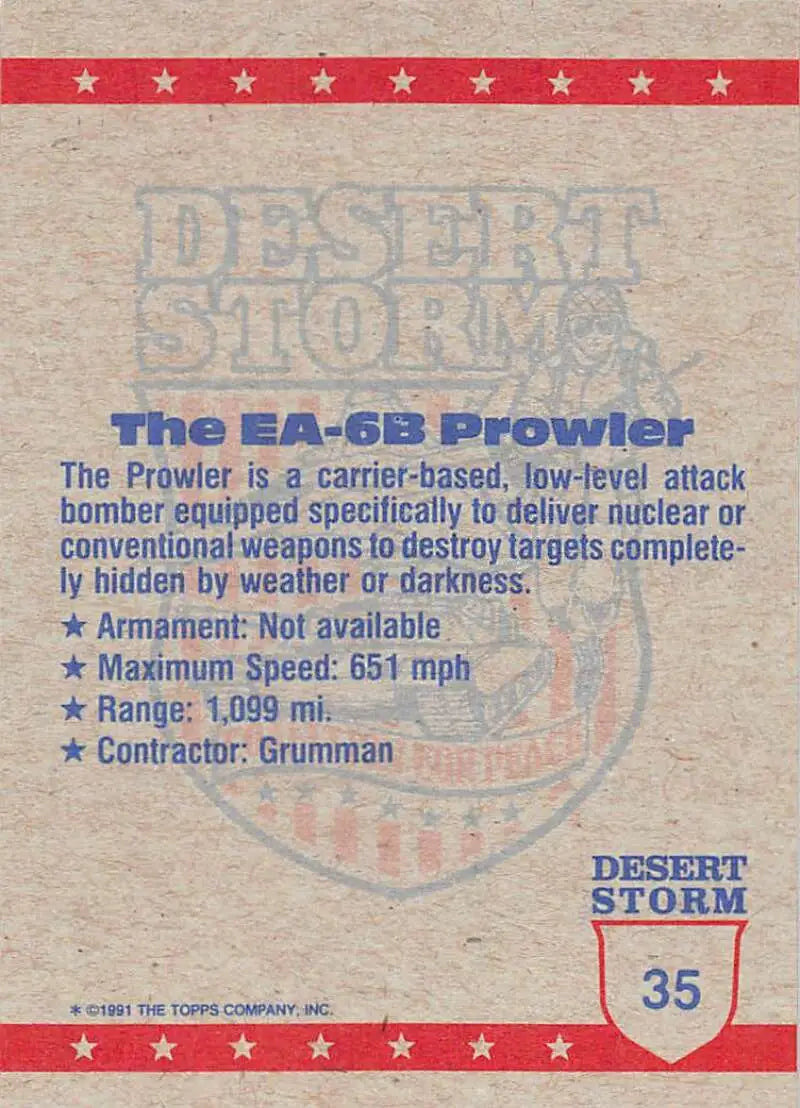 1991 Topps Desert Storm #35A EA-6B Prowler Stock Image Ãâ Regular Error or Misprint May Ship NonSport Trading Card