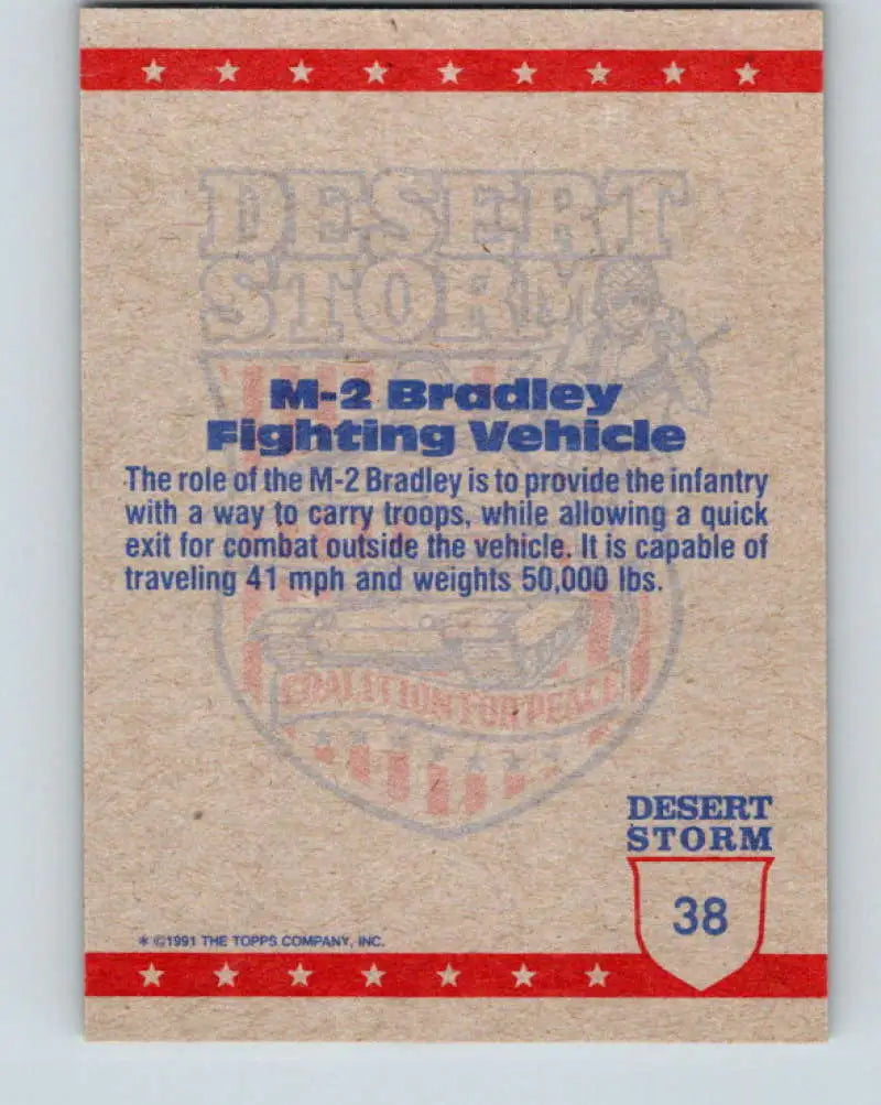 1991 Topps Desert Storm #38A M-2 Bradley Tank Stock Image Ãâ Regular Error or Misprint May Ship NonSport Trading Card