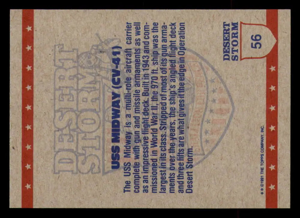 1991 Topps Desert Storm #56A USS Midway Stock Image Ãâ Regular Error or Misprint May Ship NonSport Trading Card