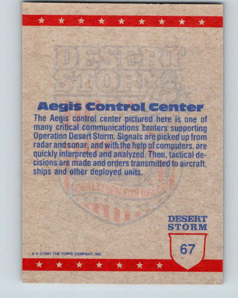 1991 Topps Desert Storm #67A Aegis Control Center Stock Image Ãâ Regular Error or Misprint May Ship NonSport Trading