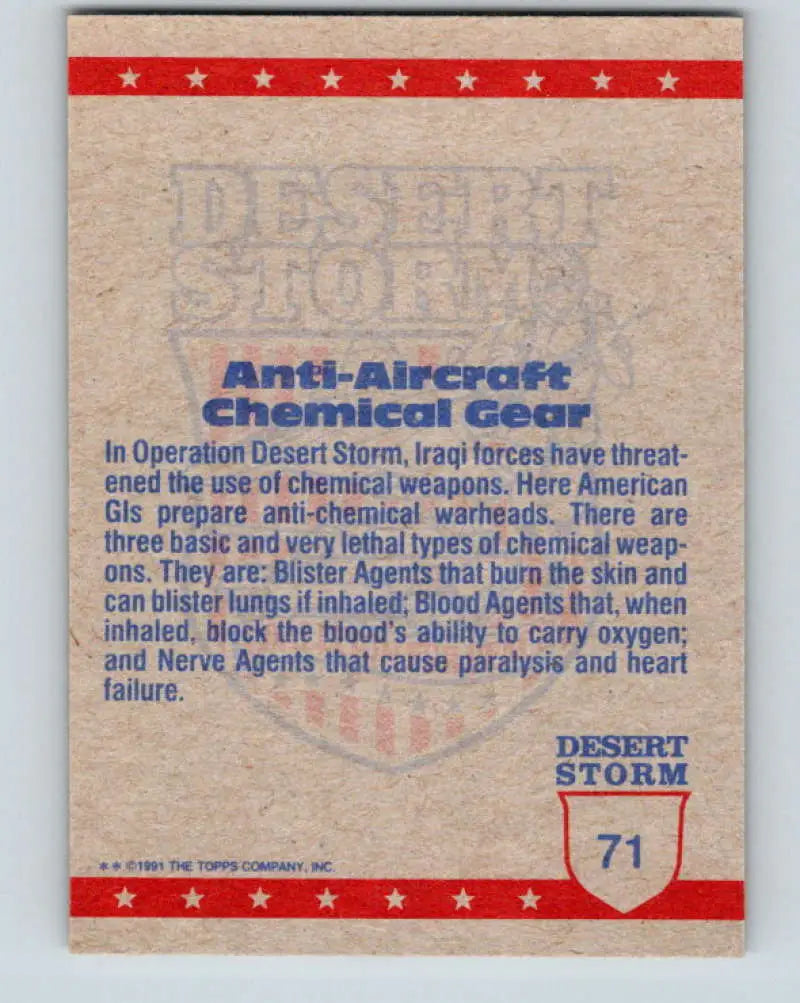 1991 Topps Desert Storm #71A Anti-Aircraft Chemical Gear Stock Image Ãâ Regular Error or Misprint May Ship NonSport T