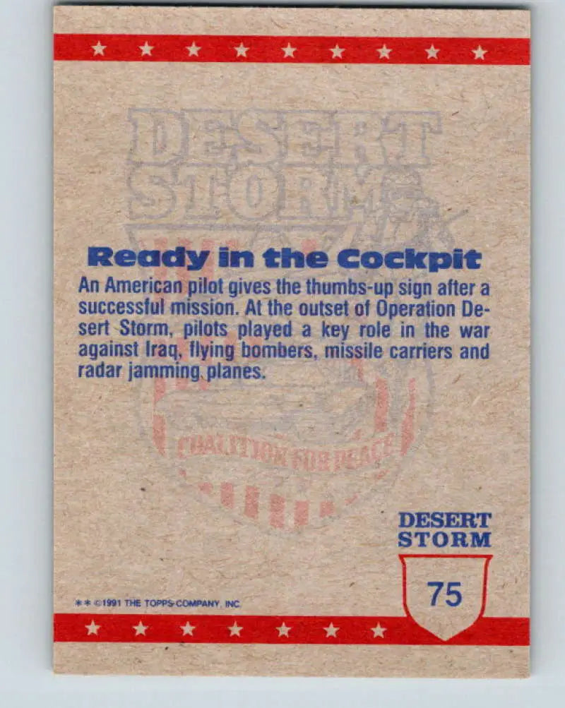 1991 Topps Desert Storm #75A Ready in the Cockpit Stock Image Ãâ Regular Error or Misprint May Ship NonSport Trading