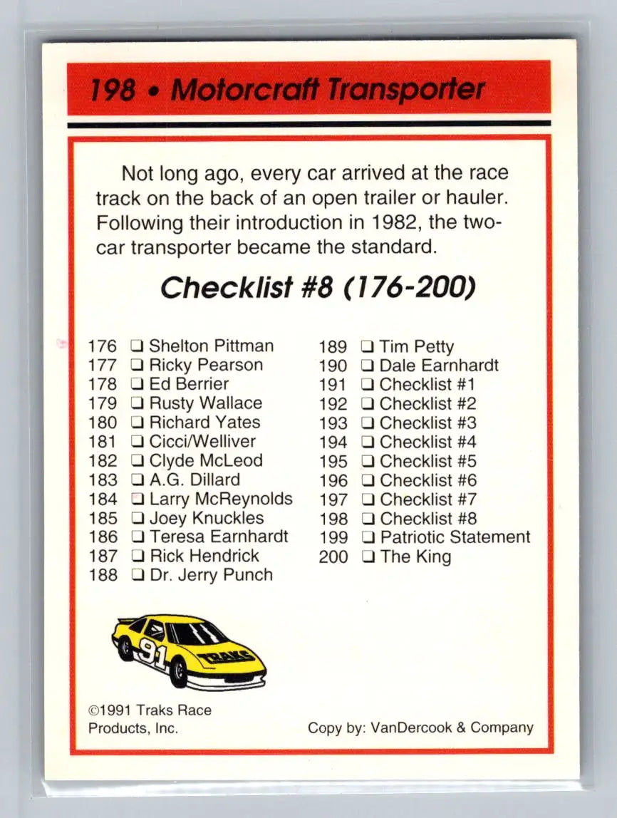 1991 Traks #198 Motorcraft Transporter Bud Moore Engineering - Racing Card Single