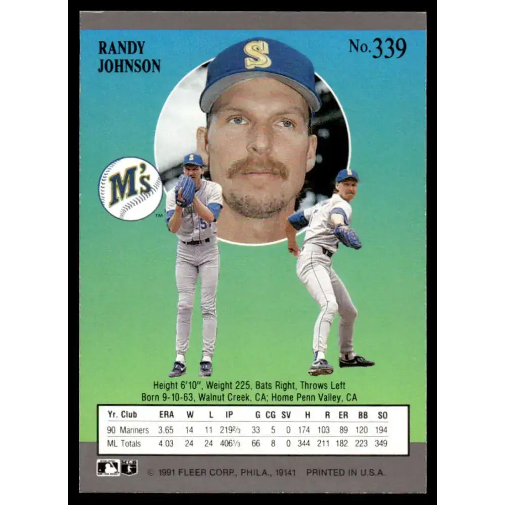 1991 Ultra #339 Randy Johnson NM-MT Seattle Mariners Baseball Card - Baseball Card Single