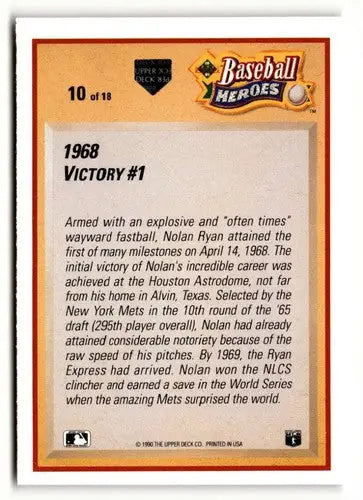 Baseball card back featuring Nolan Ryan with original gloss from 1991 Upper Deck