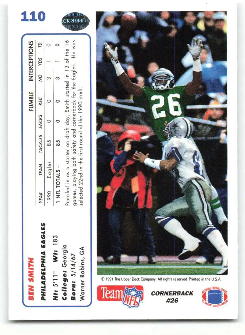 1991 Upper Deck #110 Ben Smith NM-MT Philadelphia Eagles Football Card - Football Card Single