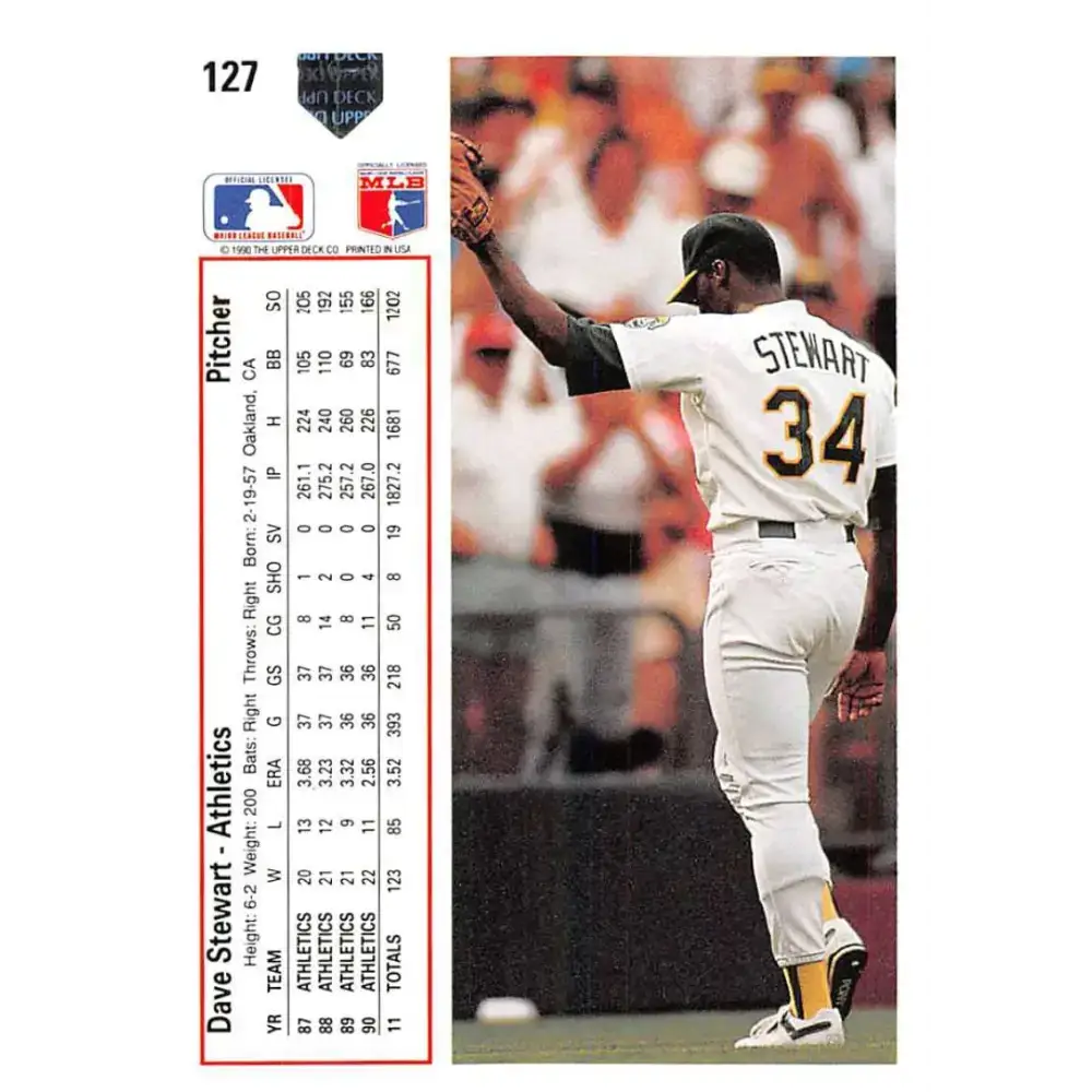 1991 Upper Deck #127 Dave Stewart EX Excellent Oakland Athletics Baseball Card - Baseball Card Single