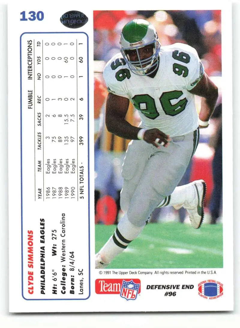 1991 Upper Deck #130 Clyde Simmons NM-MT Philadelphia Eagles Football Card - Football Card Single