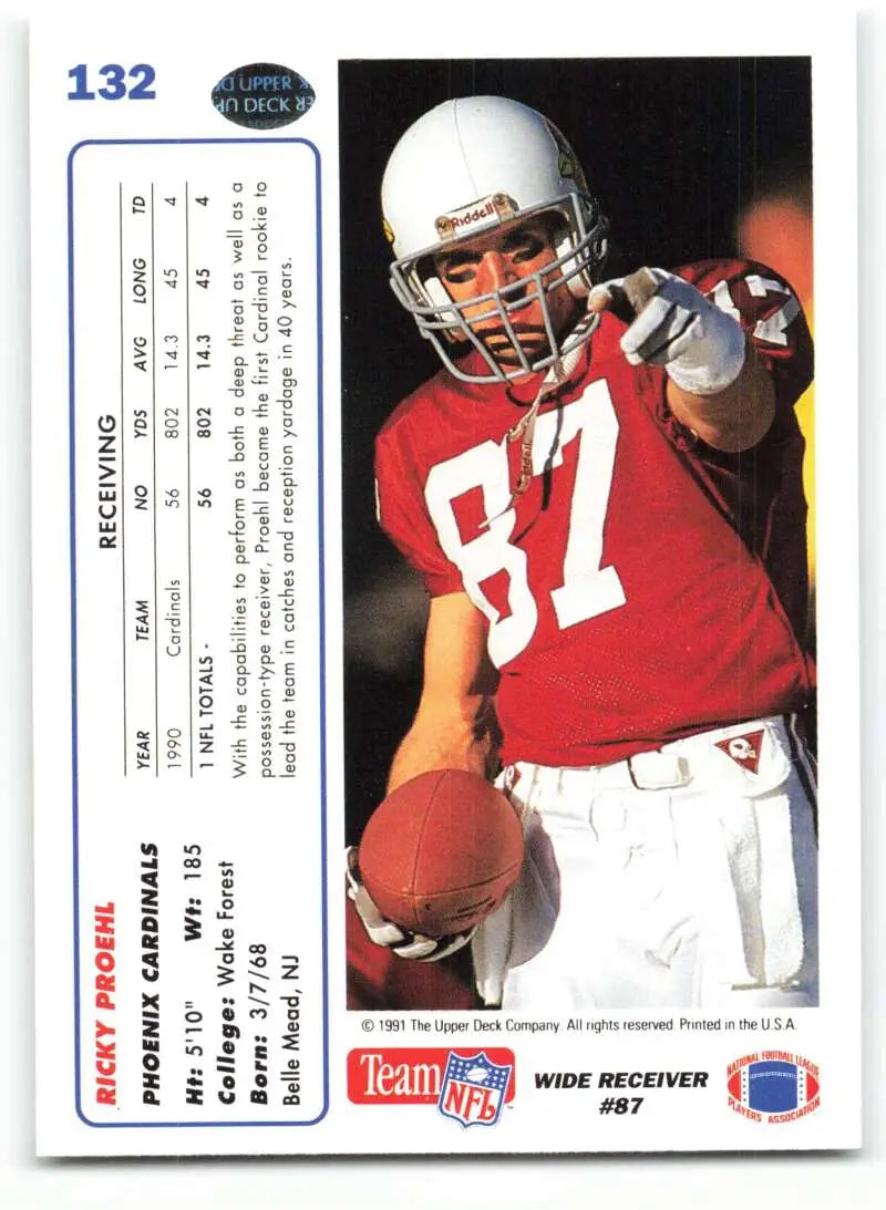1991 Upper Deck #132 Ricky Proehl NM-MT Phoenix Cardinals Football Card - Football Card Single